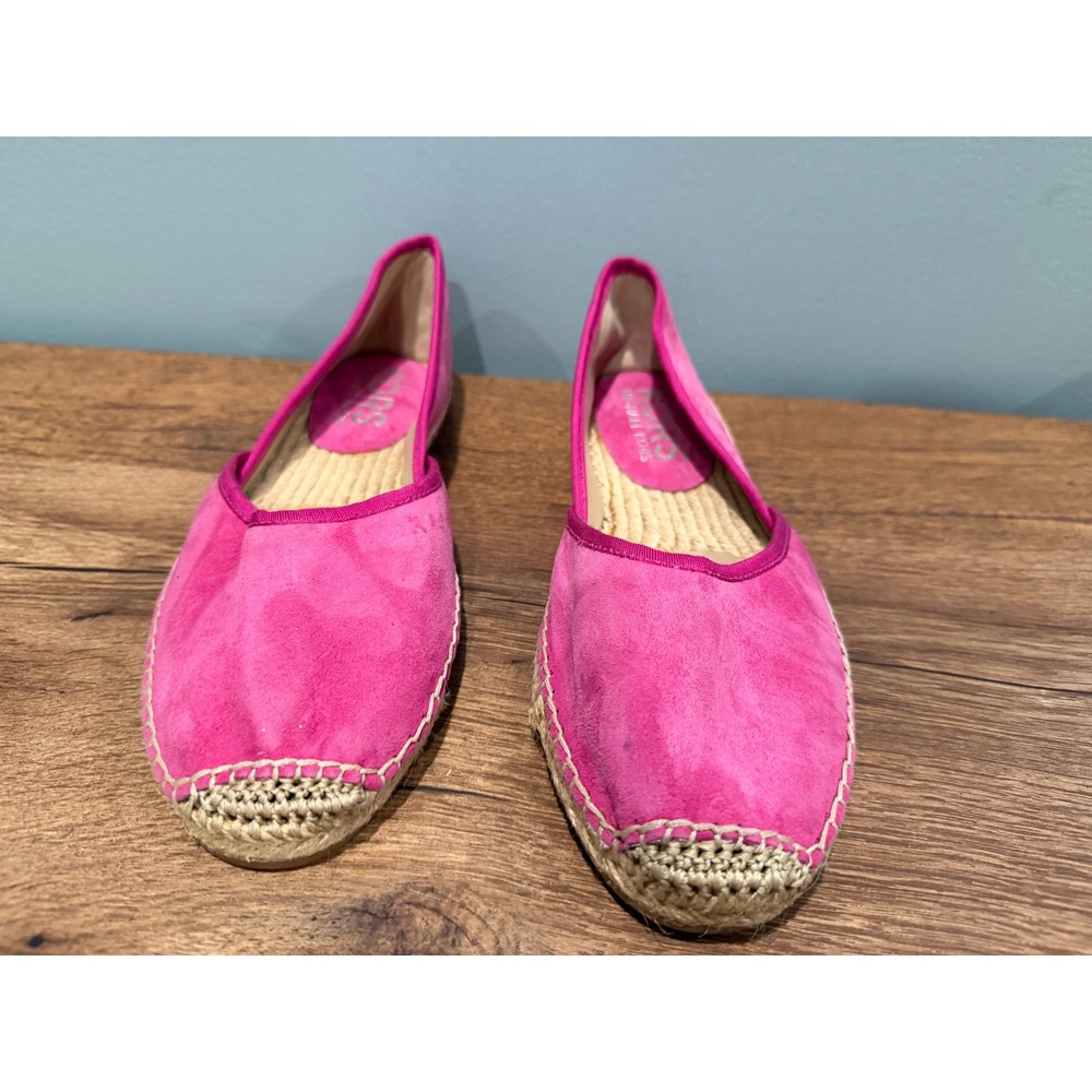 KORS Michael Kors Pink Suede Espadrille Flats Crochet Toe Slip On Shoes Size 7M